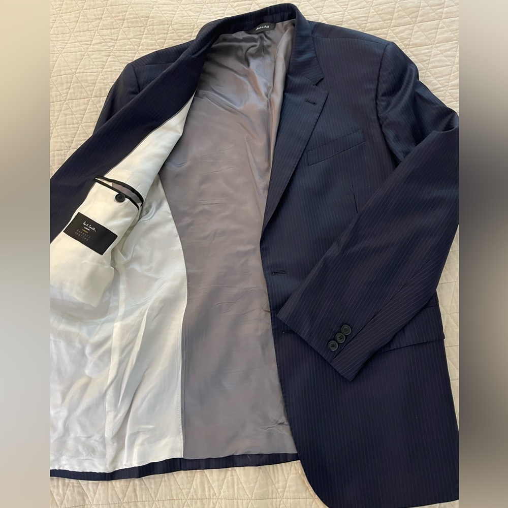 Paul Smith London Subtle Pinstripe Wool Slim Fit Suit‎ Jacket in Navy Size 44 R